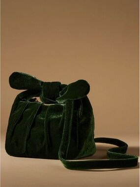 Anthropologie Emerald Green Velvet Knot-Top Crossbody